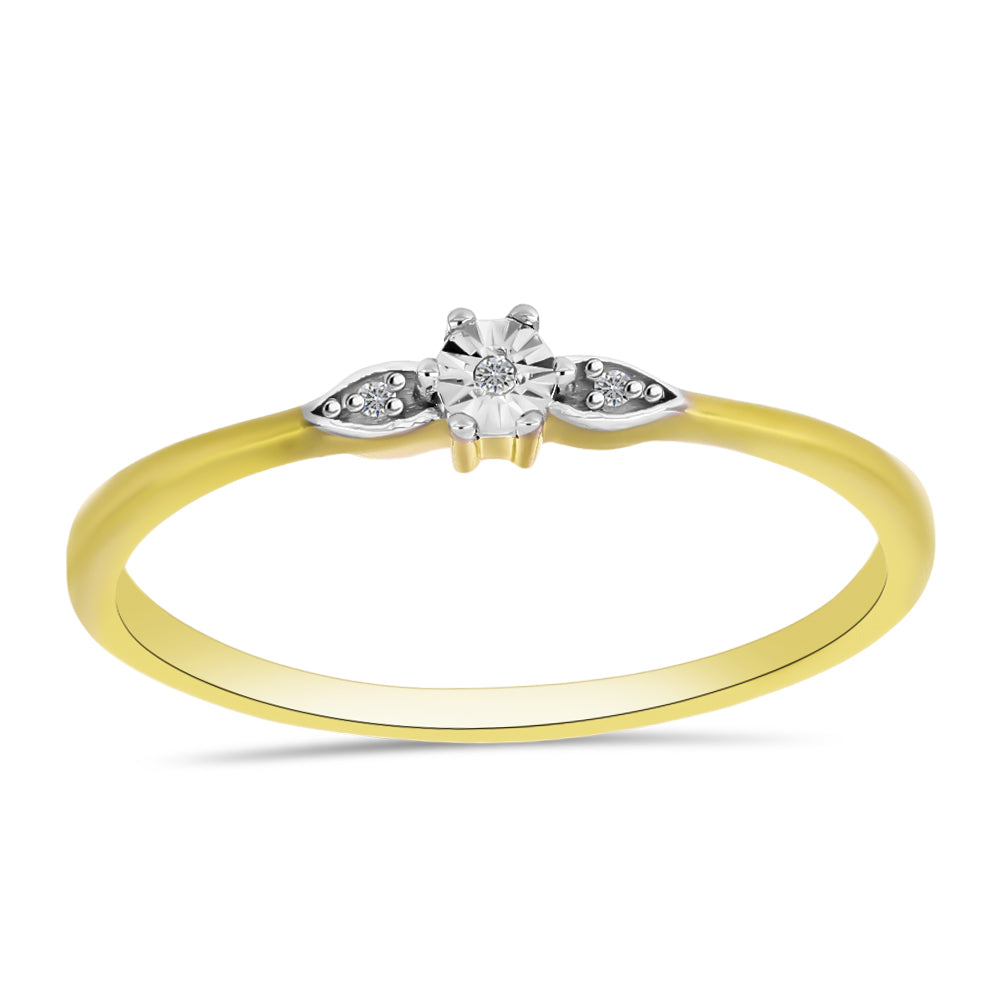 Anel de Prata com Banho de Ouro com Diamante Branco