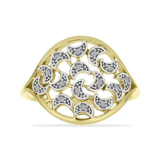 Anel de Prata com Banho de Ouro com Diamante Branco  Contraste: Cabeca de Veado (800)