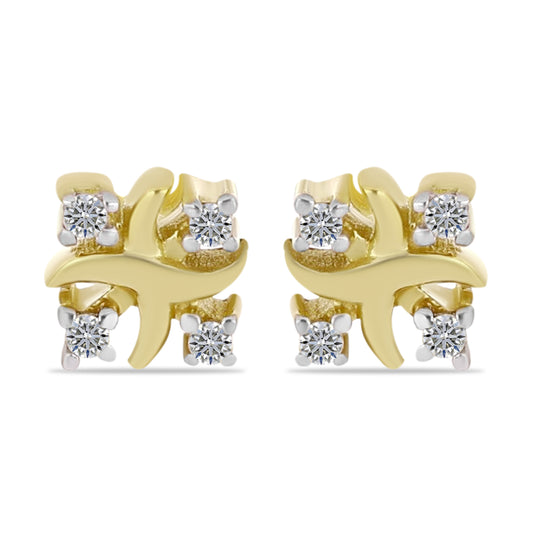 Brincos de Prata com Banho de Ouro com Diamante Branco