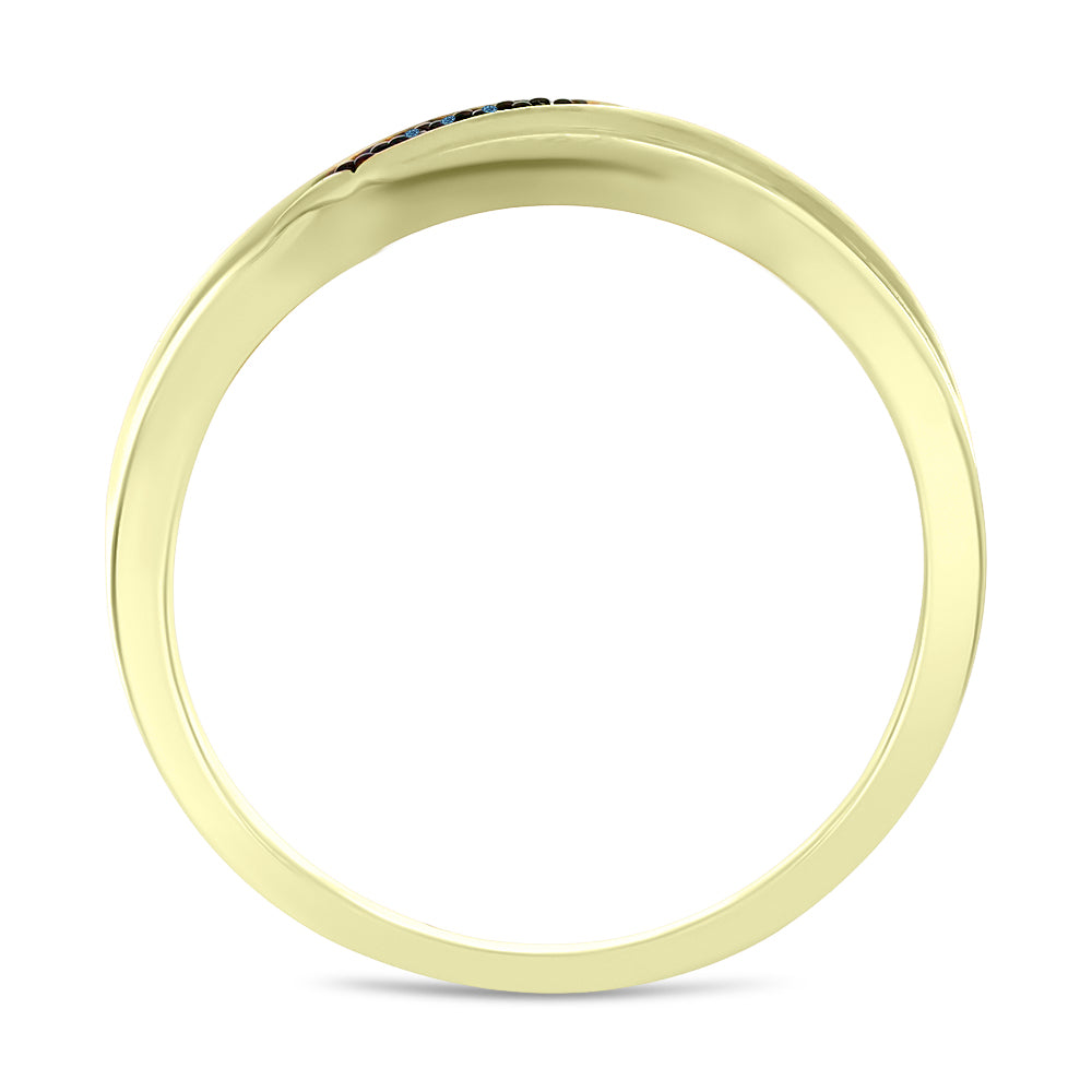 Anel de Prata com Banho de Ouro com Diamante Azul  Contraste: Cabeca de Veado (800)