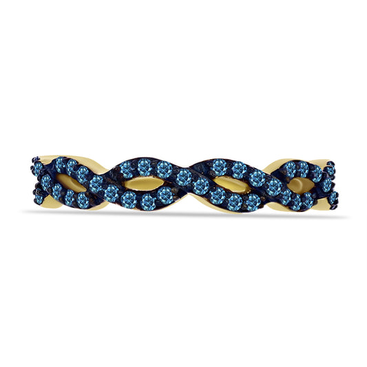 Anel de Prata com Banho de Ouro com Diamante Azul