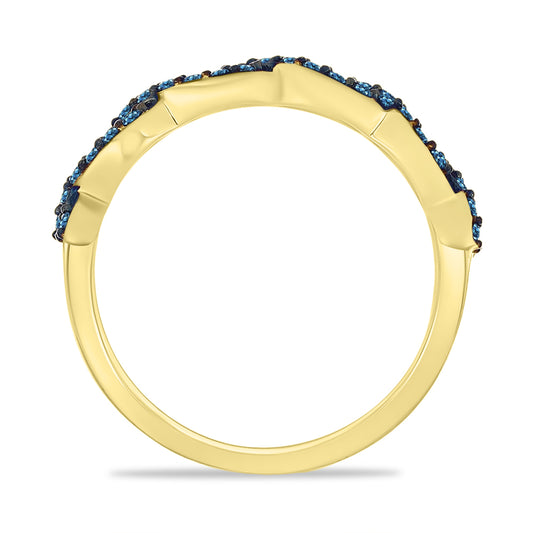 Anel de Prata com Banho de Ouro com Diamante Azul