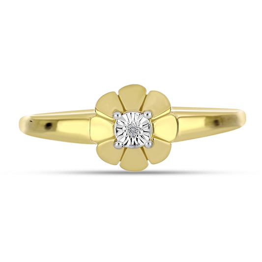 Anel de Prata com Banho de Ouro com Diamante Branco  Contraste: Cabeca de Veado (800)