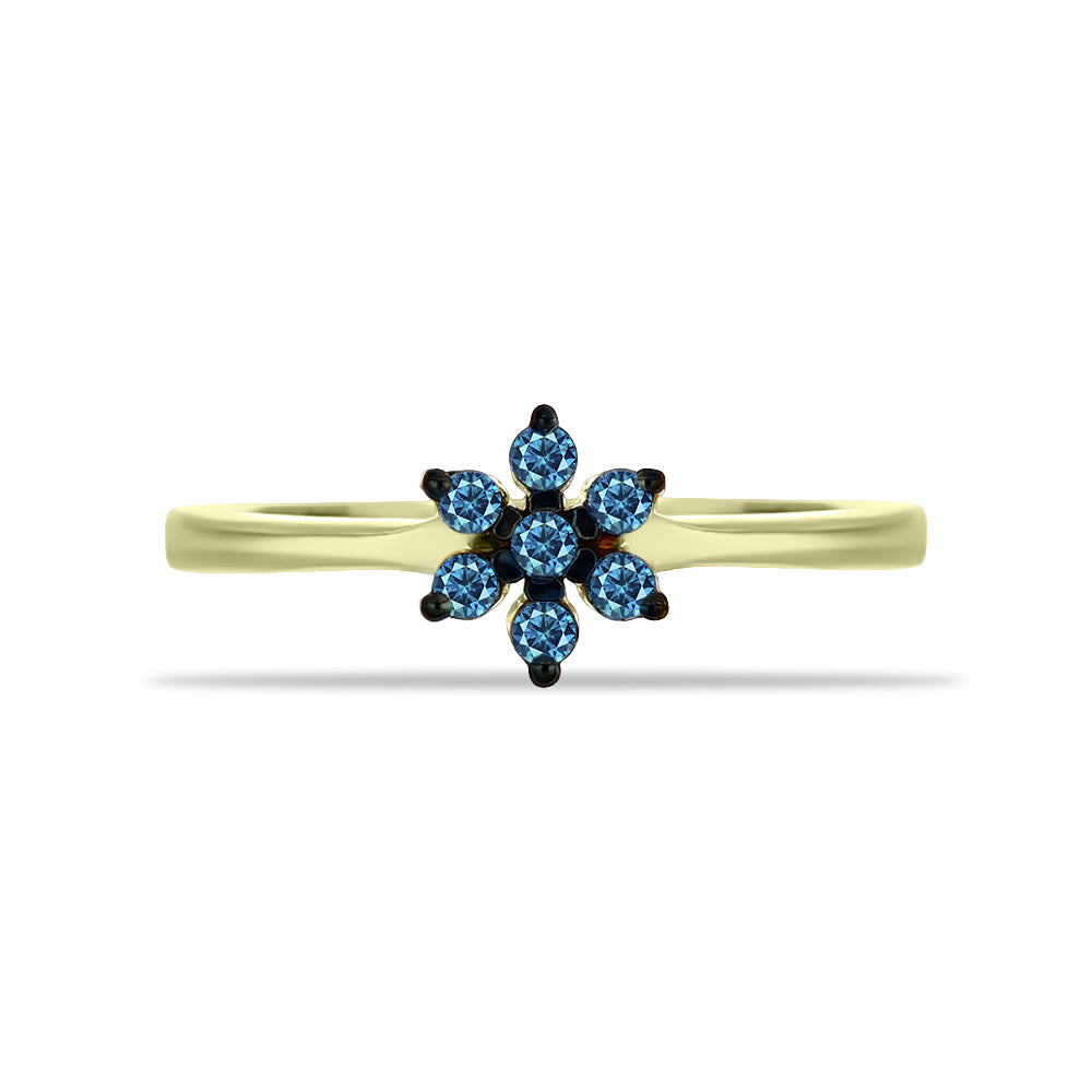 Anel de Prata com Banho de Ouro com Diamante Azul