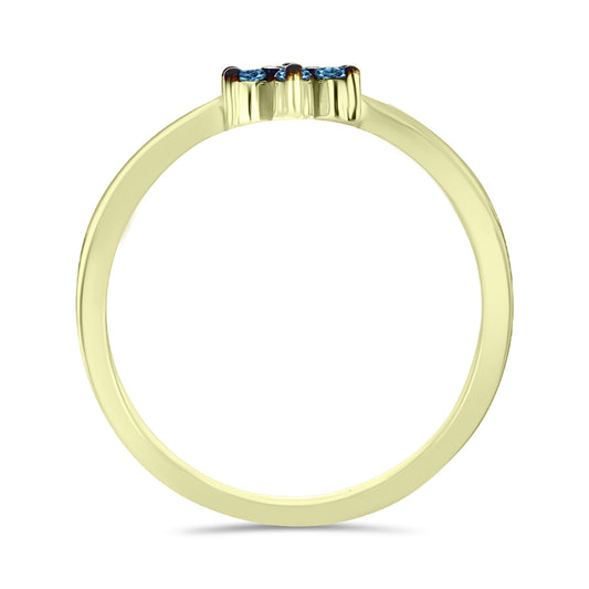Anel de Prata com Banho de Ouro com Diamante Azul