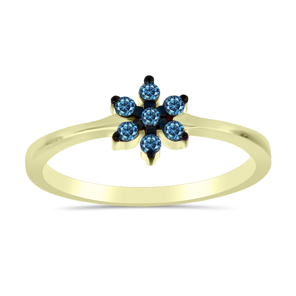 Anel de Prata com Banho de Ouro com Diamante Azul 3 