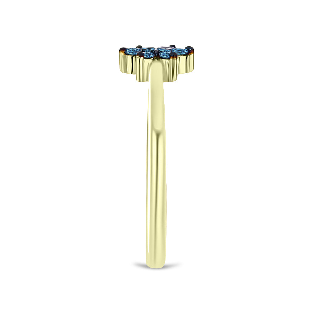 Anel de Prata com Banho de Ouro com Diamante Azul