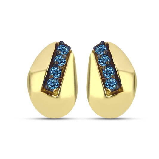 Brincos de Prata com Banho de Ouro com Diamante Azul