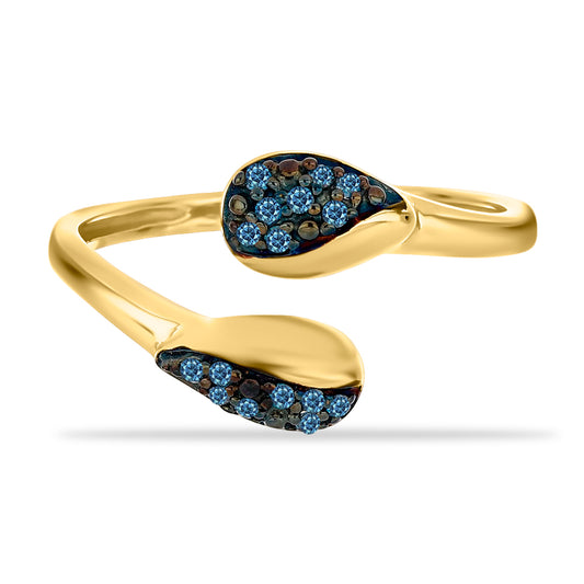 Anel de Prata com Banho de Ouro com Diamante Azul