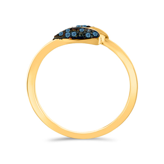 Anel de Prata com Banho de Ouro com Diamante Azul