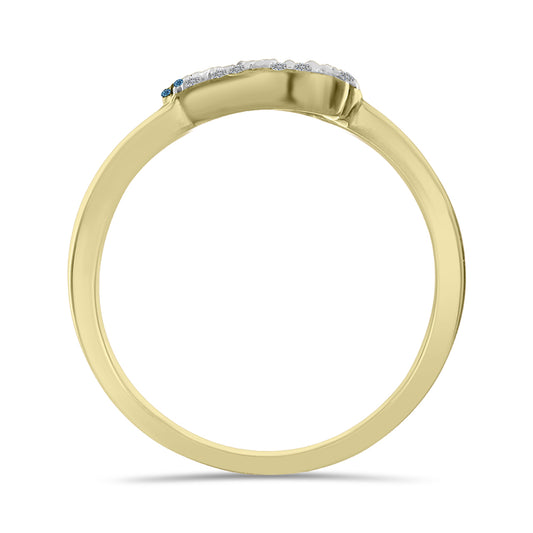 Anel de Prata com Banho de Ouro com Diamante Azul e Diamante Branco