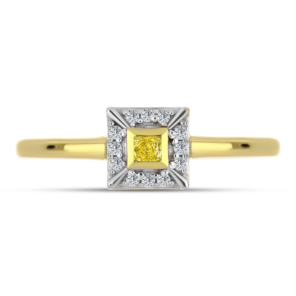Anel de Prata com Banho de Ouro com Diamante Amarelo e Zircão Branco Natural 1 