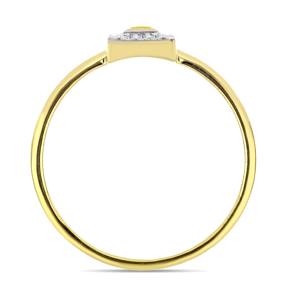 Anel de Prata com Banho de Ouro com Diamante Amarelo e Zircão Branco Natural