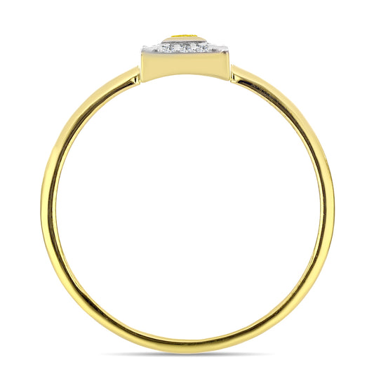 Anel de Prata com Banho de Ouro com Diamante Amarelo e Zircão Branco Natural