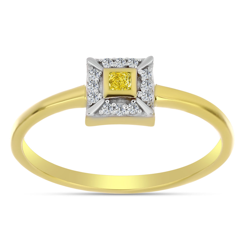 Anel de Prata com Banho de Ouro com Diamante Amarelo e Zircão Branco Natural 3 