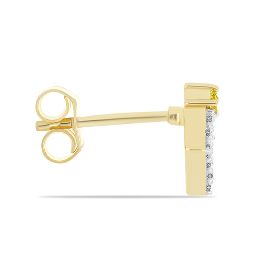 Brincos de Prata com Banho de Ouro com Diamante Amarelo e Zircão Branco Natural