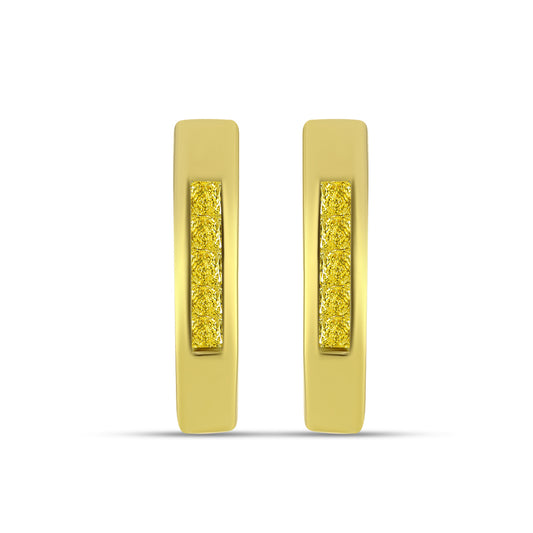 Brincos de Prata com Banho de Ouro com Diamante Amarelo