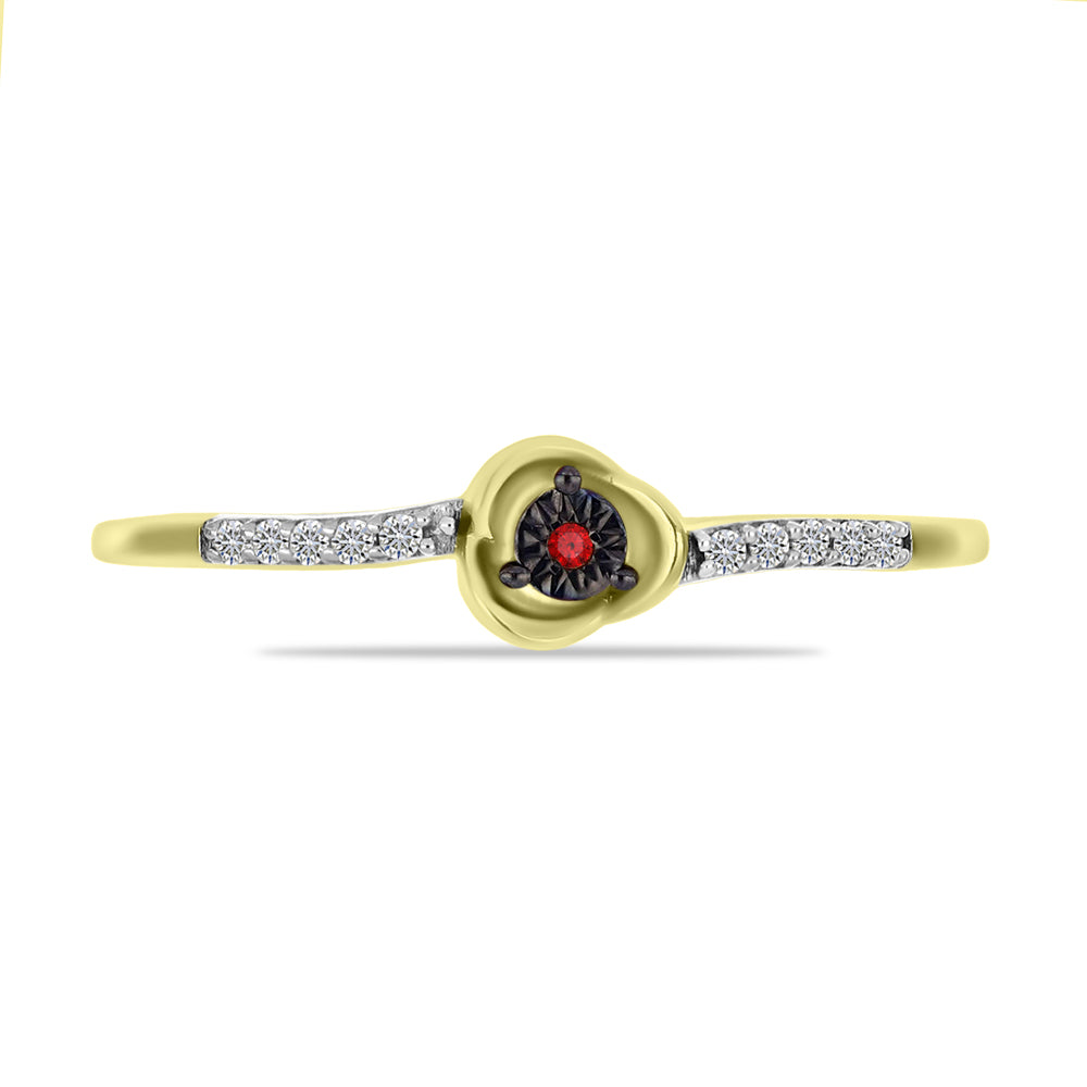 Anel de Prata com Banho de Ouro com Diamante Vermelho e Zircão Branco 1 