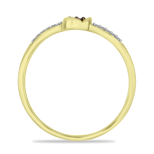 Anel de Prata com Banho de Ouro com Diamante Vermelho e Zircão Branco