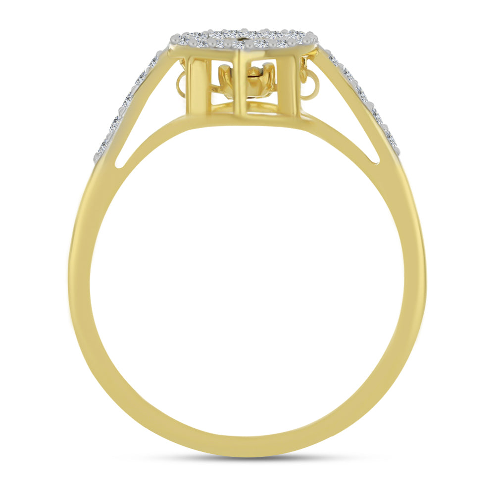 Anel de Prata com Banho de Ouro com Diamante Branco e Zircão Branco