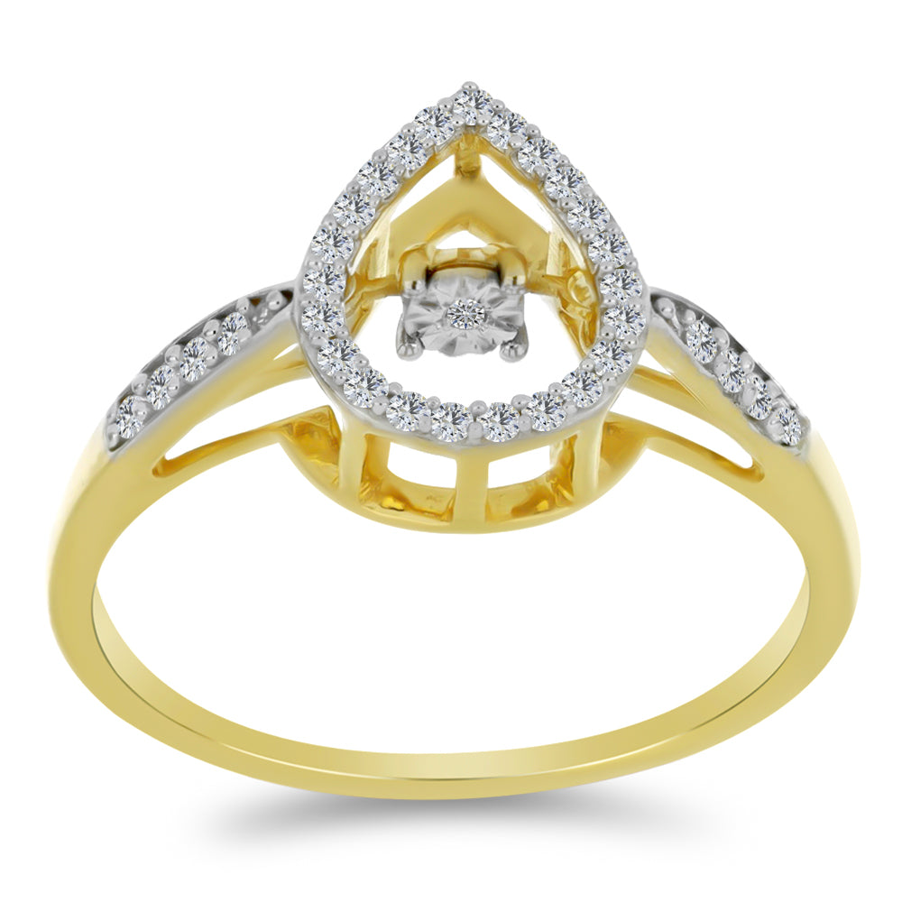 Anel de Prata com Banho de Ouro com Diamante Branco e Zircão Branco