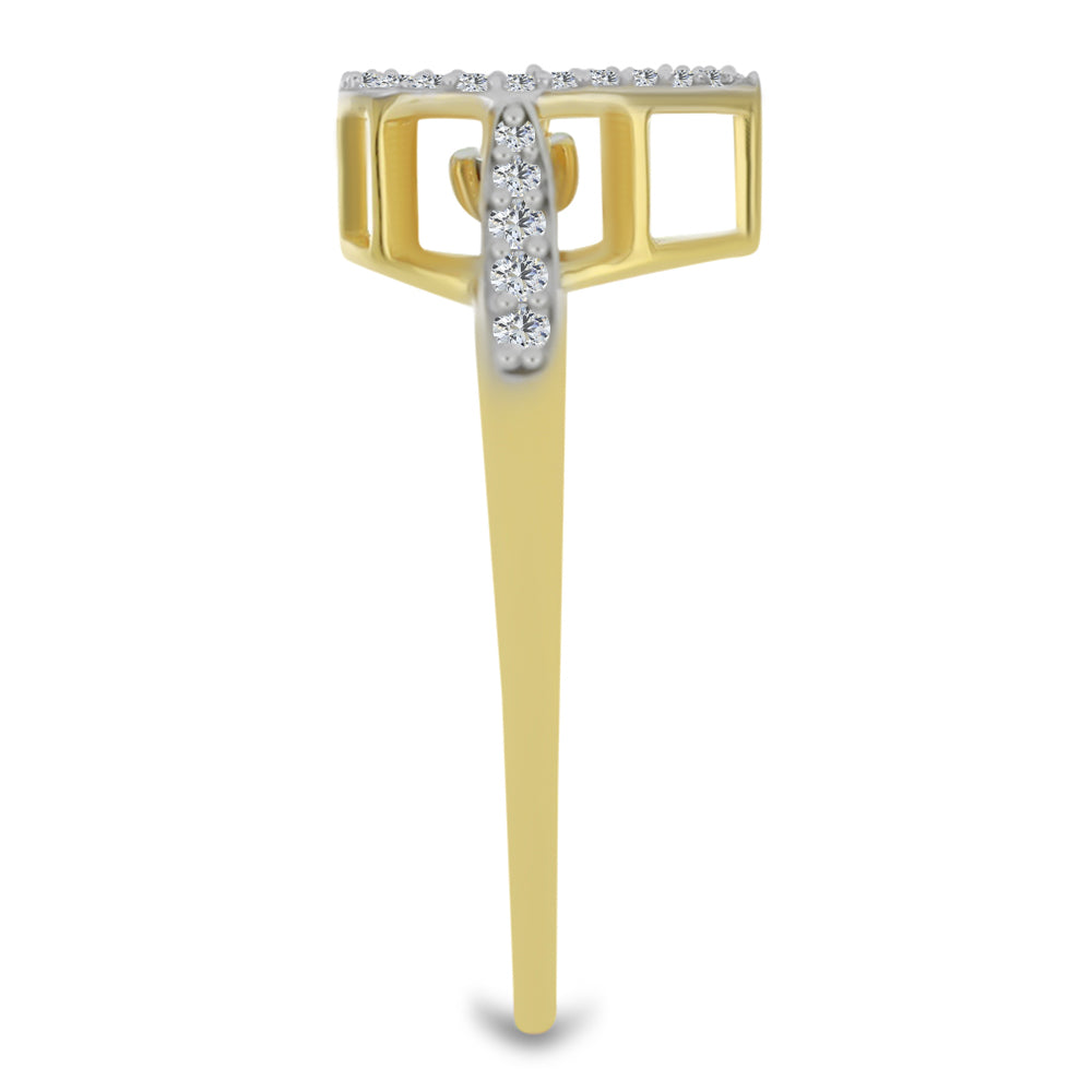 Anel de Prata com Banho de Ouro com Diamante Branco e Zircão Branco 4 