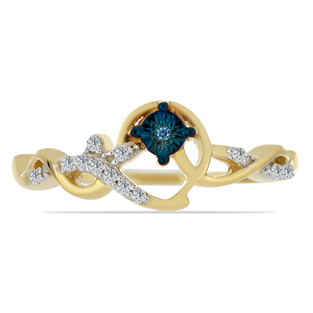 Anel de Prata com Banho de Ouro com Diamante Azul e Zircão Branco 1 