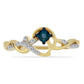 Anel de Prata com Banho de Ouro com Diamante Azul e Zircão Branco