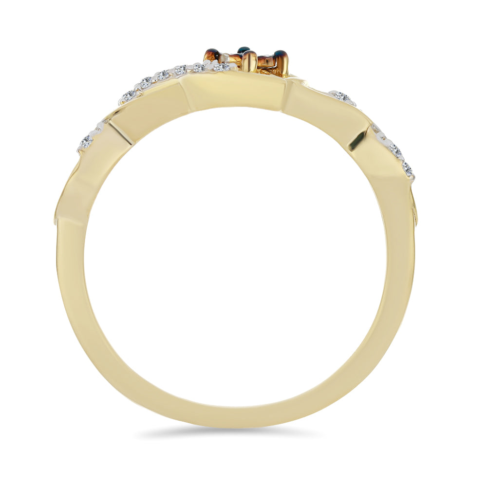 Anel de Prata com Banho de Ouro com Diamante Azul e Zircão Branco