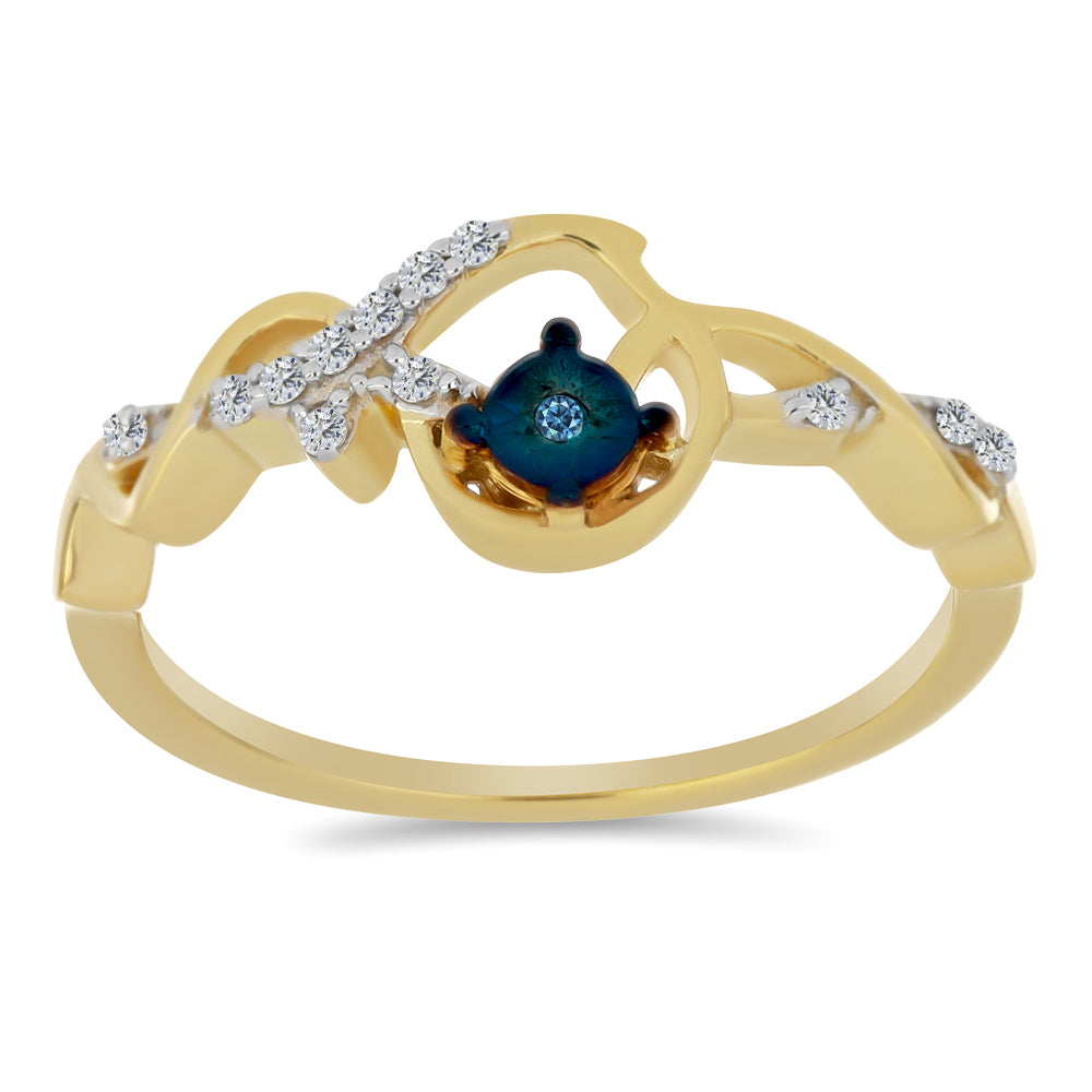 Anel de Prata com Banho de Ouro com Diamante Azul e Zircão Branco 3 