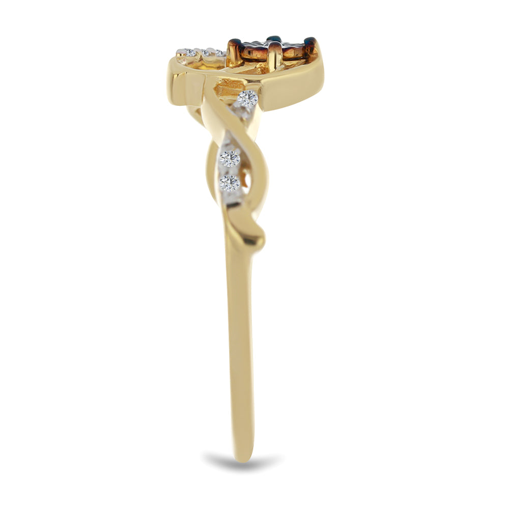 Anel de Prata com Banho de Ouro com Diamante Azul e Zircão Branco