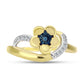 Anel de Prata com Banho de Ouro com Diamante Azul e Zircão Branco