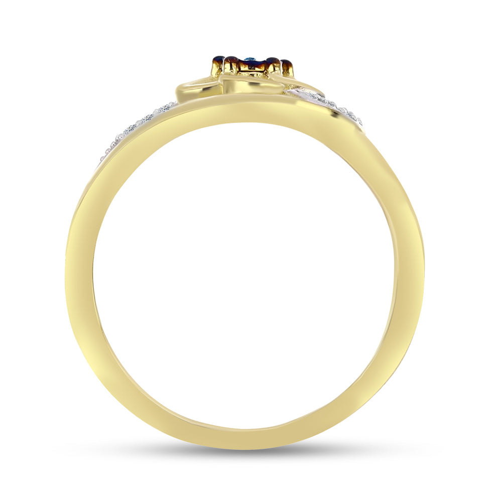 Anel de Prata com Banho de Ouro com Diamante Azul e Zircão Branco