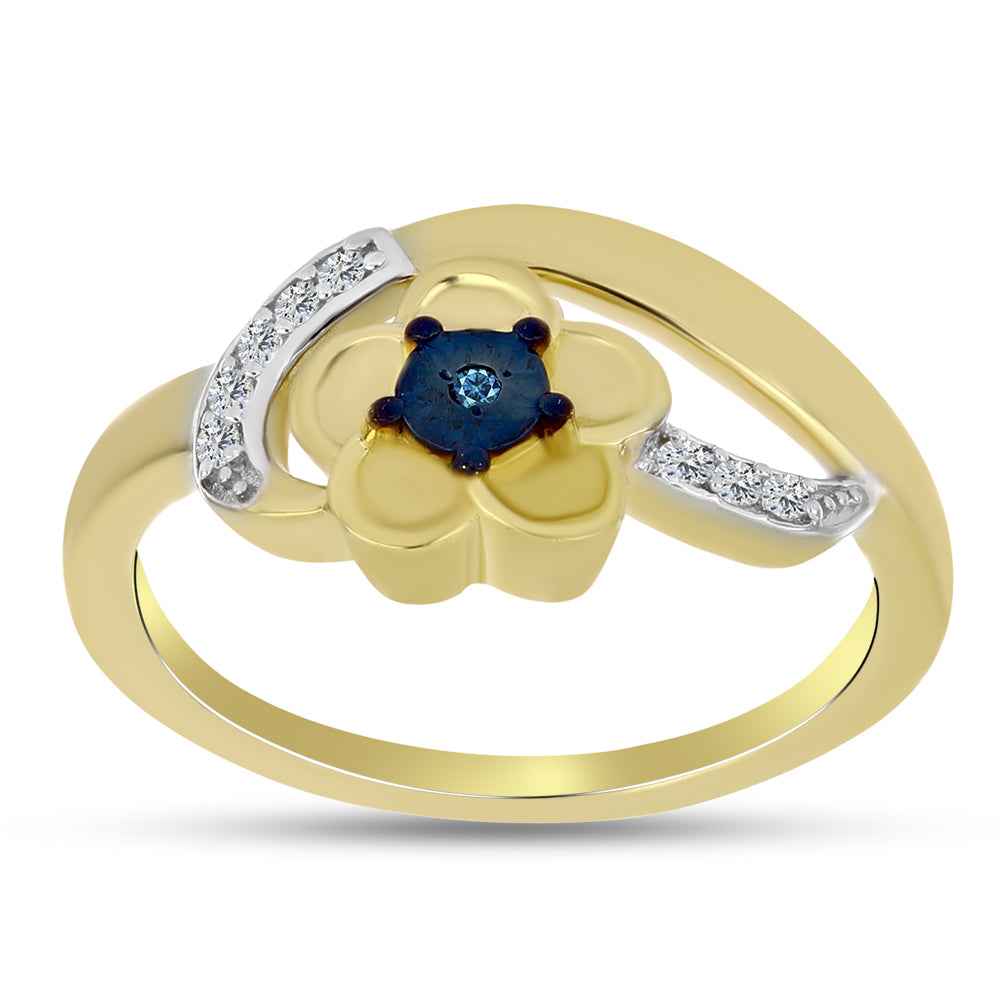 Anel de Prata com Banho de Ouro com Diamante Azul e Zircão Branco 3 