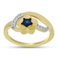 Anel de Prata com Banho de Ouro com Diamante Azul e Zircão Branco