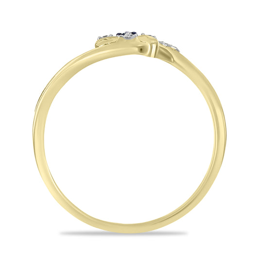 Anel de Prata com Banho de Ouro com Diamante Verde e Zircão Branco