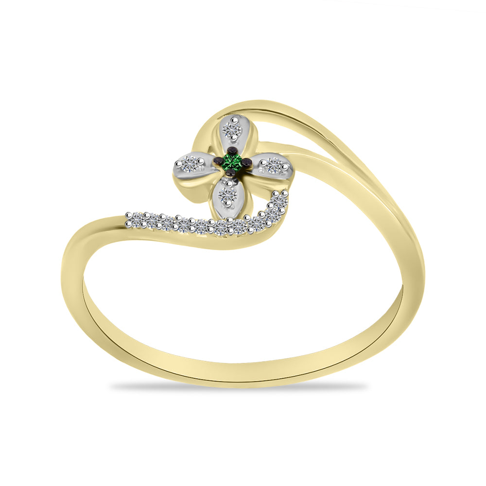 Anel de Prata com Banho de Ouro com Diamante Verde e Zircão Branco 3 