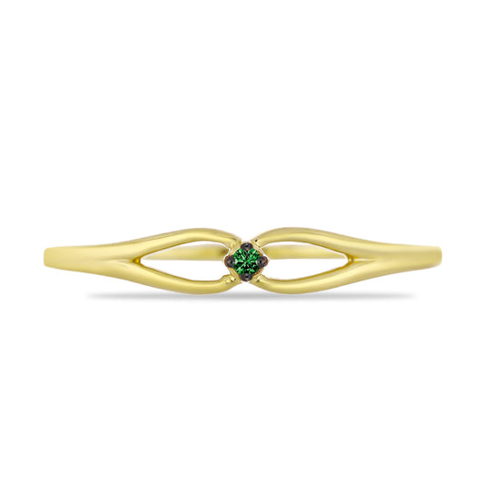 Anel de Prata com Banho de Ouro com Diamante Verde