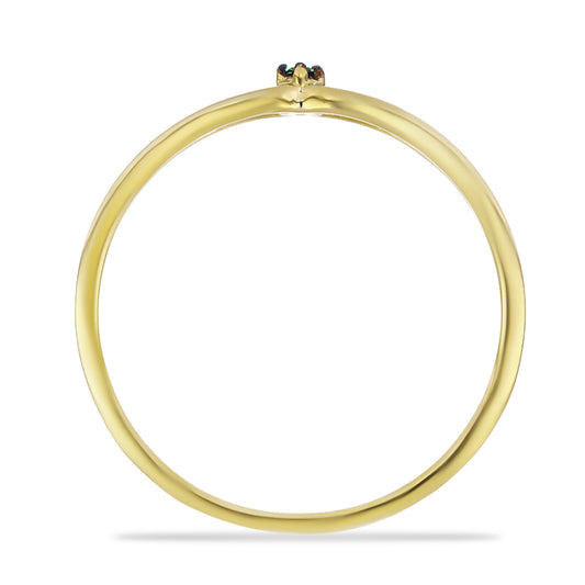 Anel de Prata com Banho de Ouro com Diamante Verde