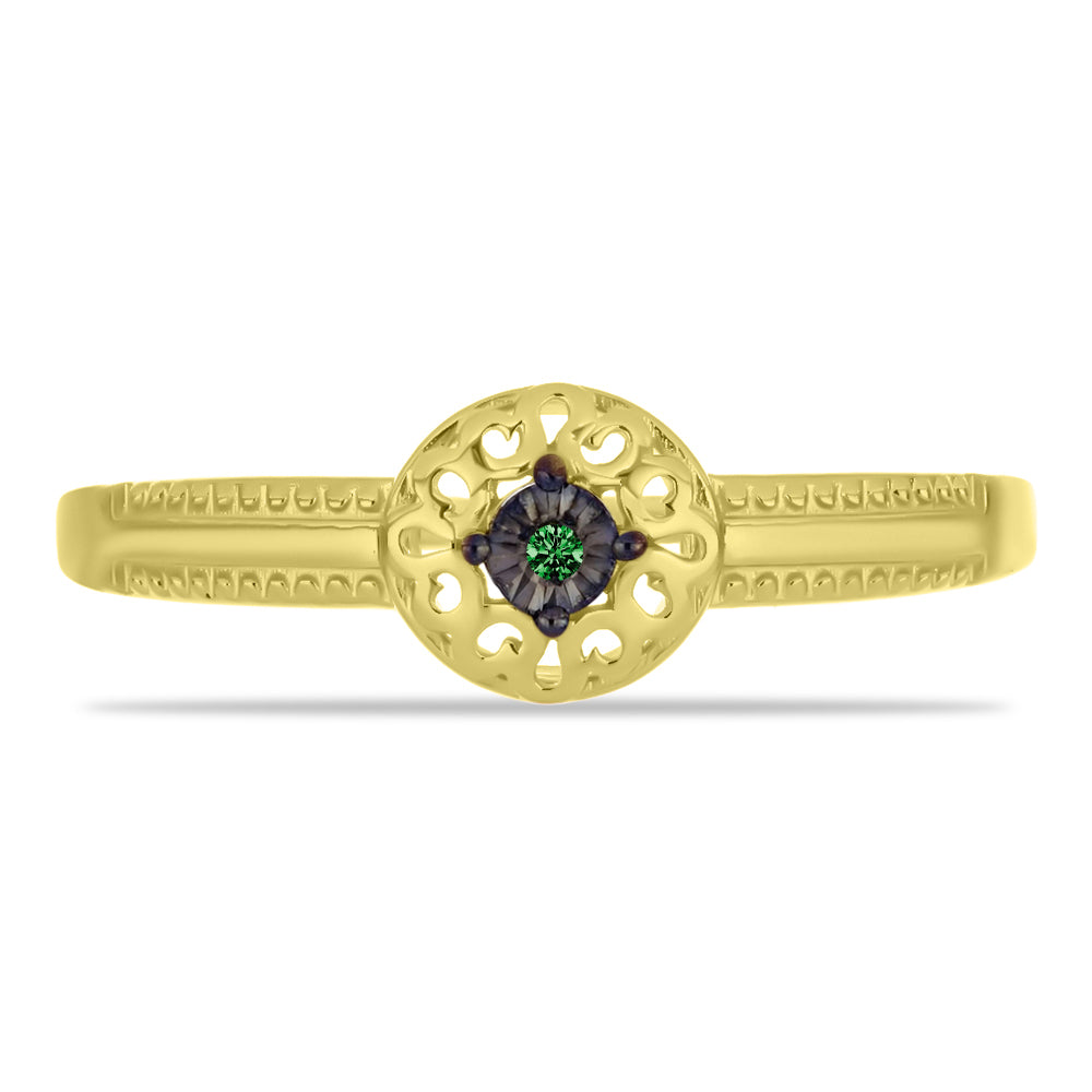 Anel de Prata com Banho de Ouro com Diamante Verde 1 