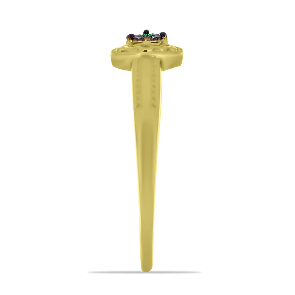 Anel de Prata com Banho de Ouro com Diamante Verde