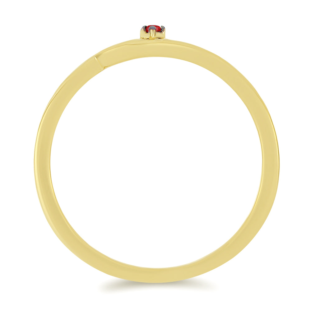 Anel de Prata com Banho de Ouro com Diamante Vermelho