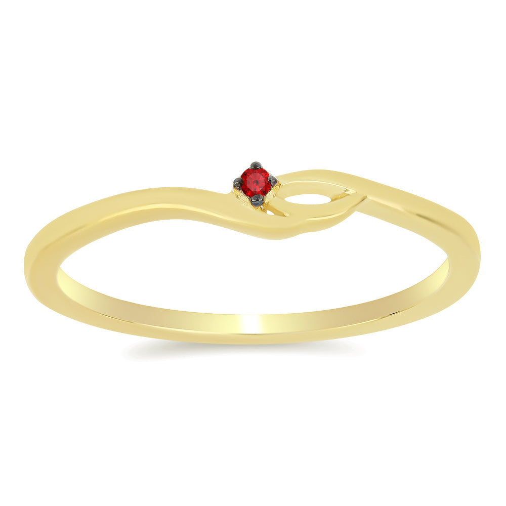Anel de Prata com Banho de Ouro com Diamante Vermelho