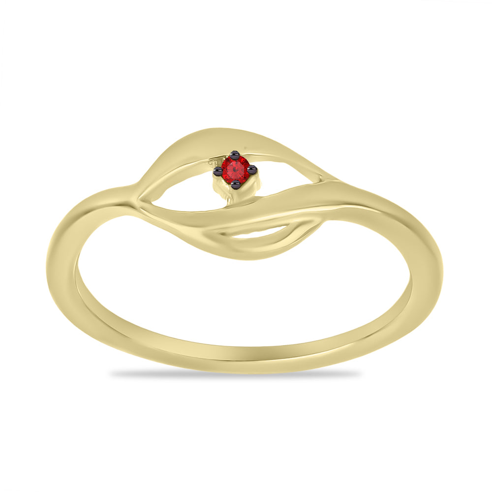 Anel de Prata com Banho de Ouro com Diamante Vermelho
