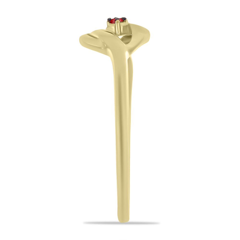 Anel de Prata com Banho de Ouro com Diamante Vermelho