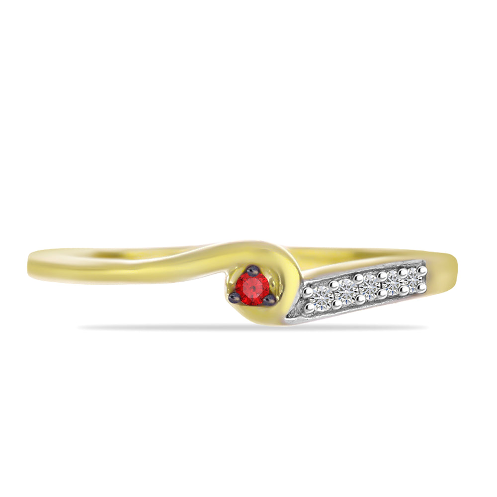 Anel de Prata com Banho de Ouro com Diamante Vermelho e Zircão Branco