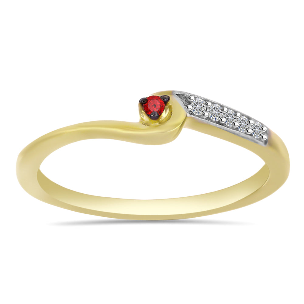 Anel de Prata com Banho de Ouro com Diamante Vermelho e Zircão Branco 3 