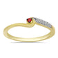 Anel de Prata com Banho de Ouro com Diamante Vermelho e Zircão Branco