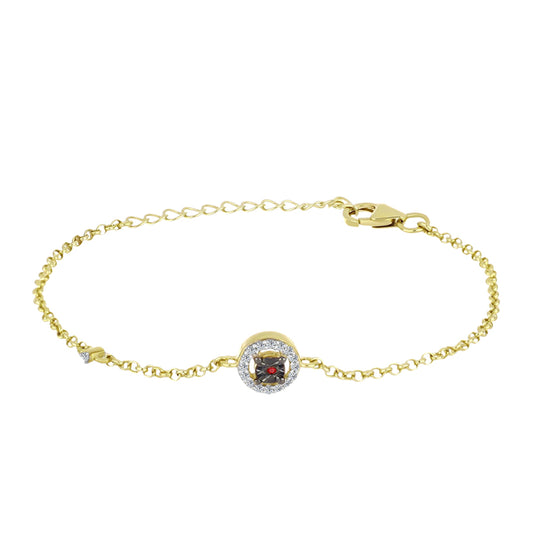 Pulseira de Prata com Banho de Ouro com Diamante Vermelho e Zircão Branco