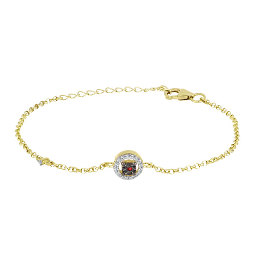 Pulseira de Prata com Banho de Ouro com Diamante Vermelho e Zircão Branco